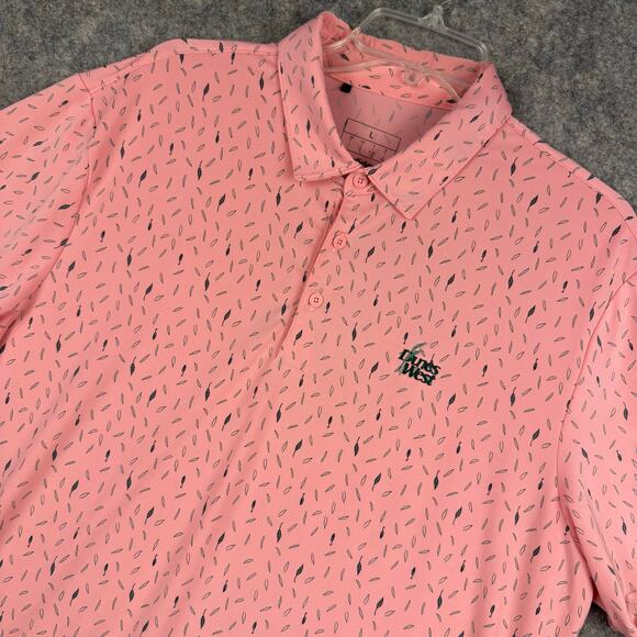 Adidas Men’s Dunes West Performance Golf Polo Shirt Peach Gray Leaf Large 311 - Picture 1 of 7